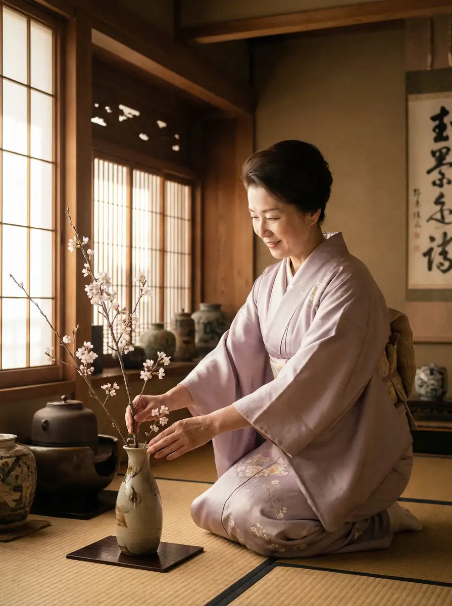 一位优雅的 香蕉视频 - 热门视频与精选视频推荐 在和室中插花